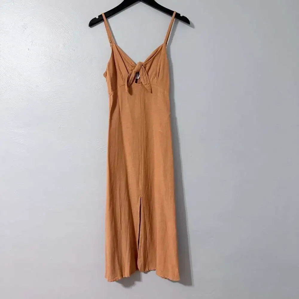 NWT Roxy Bittersweet Step Sleeveless Earthy Tan Tie-Front Midi Roxy S